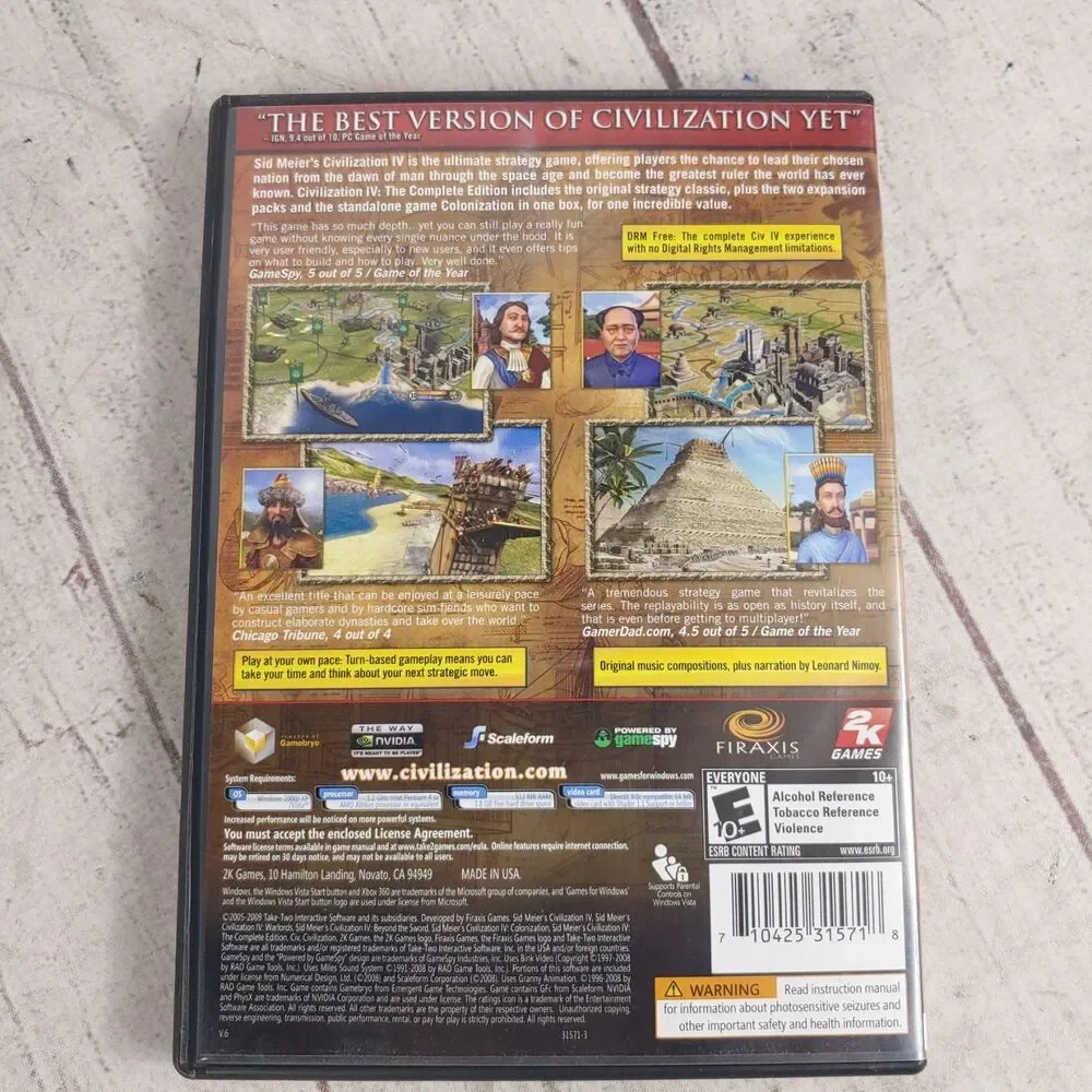 Sid Meier's Civilization IV Complete Edition Steam Global DVD Windows Game USED